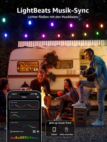 Lepro ZB1 AI LED Lichterkette Außen 15m, RGB+Warmweiß Smarte LED S14 WLAN Glühbirnen,App-Steuerung,Funktioniert mit Alexa&Google,IP65,Personalisierter KI-Lichtdesigner,ohne Fernbedienung, 15 LEDs