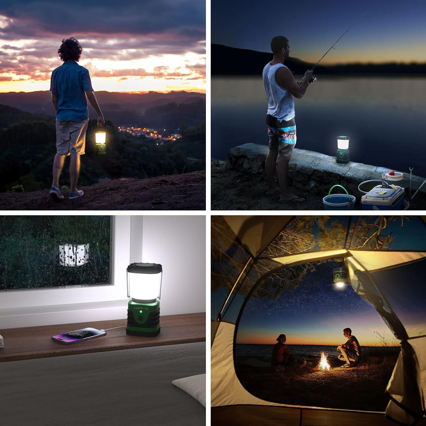 LE LED Campinglampe Tragbar, Superhell wiederaufladbare Suchscheinwerfer mit Bügel und Haken, 4 Helligkeiten Dimmbar, Notfallleuchte für Stromausfällen, Wandern, Notfall, Ausfälle usw. 2 Stück