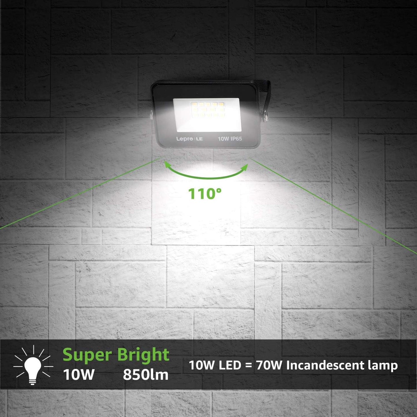 Lepro LED Strahler 10W, LED Strahler Außen [2 Stücke] 850LM Superhell Außenstrahler IP65 Wasserdicht LED Scheinwerfer 5000K Kaltweiß Flutlicht, Außenlampe für Garten, Innenhöfe, Garage, Hotel
