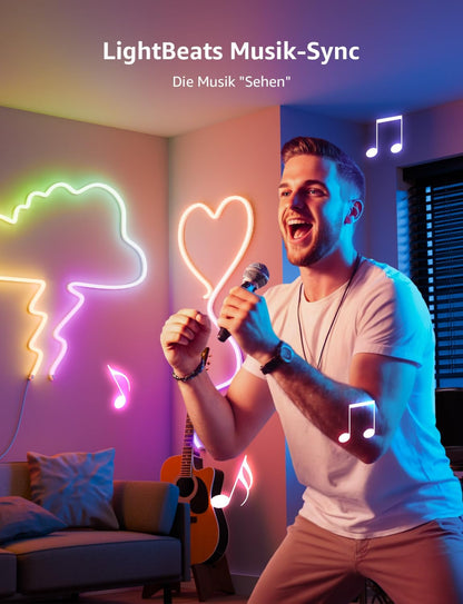 Lepro Neon AI LED Strip 3m, RGB LED Streifen mit App-, Musik- und Sprachsteuerung, kompatibel mit Alexa & Google Assistant, für Wohnzimmer, Gaming, Party, Wanddeko, Personalisierter KI-Lichtdesigner