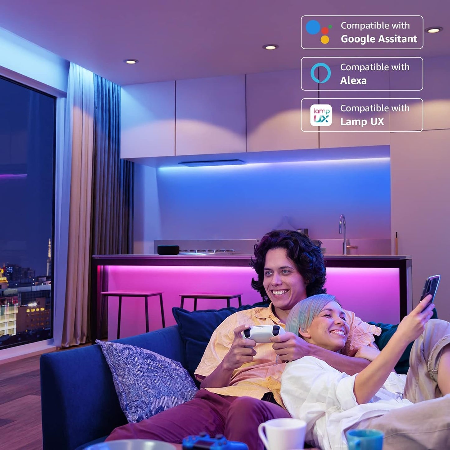 Lepro Smart LED Strip 10M(5M*2) Musiksteuerung, Wifi LED Streifen RGB Dimmbar, Wlan LED Band,Superhell Lichtband Selbstklebend, Lichterkette mit Fernbedienung, Kompatibel mit Alexa, App, Google Home