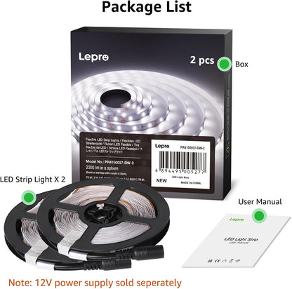 Lepro LED Strip Kaltweiß, 10M(5M*2) LED Streifen 12V Selbstklebend, Band jeder mit 300 Stück 2835 LEDs 2300 Lumen, 6000K Dimmbar Leiste, Kaltweiss DIY Lichtband für Innen Heim Deko, kein Netzteil
