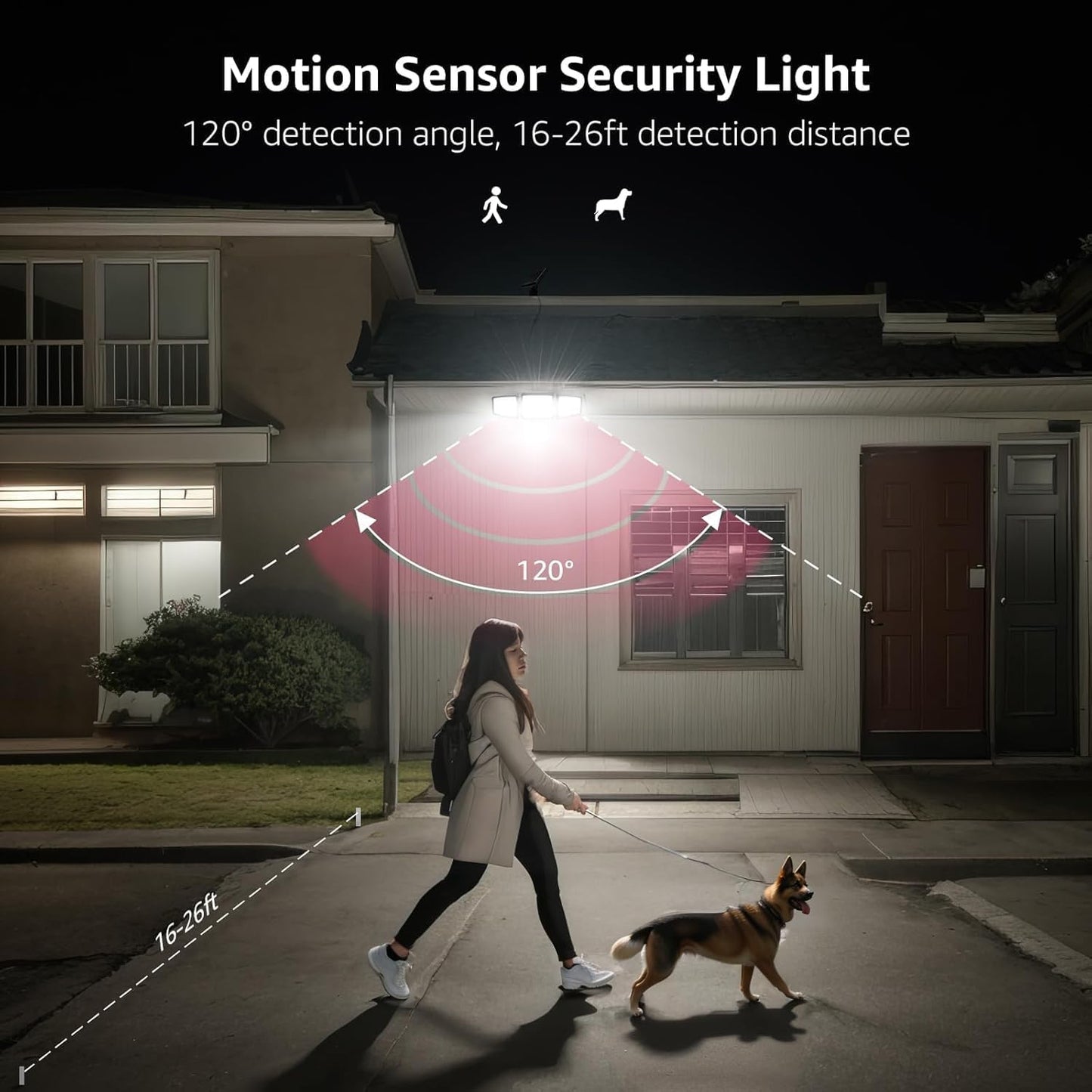 Lepro Solarlampe für Außen mit Bewegungsmelder, 3 Verstellbarer Kopf 1200LM 72 LED Solar Aussenleuchte, Solar Außenleuchte IP65 Wasserdicht, Wandleuchte 270 ° Winkel 360 Drehbar für Garten, Balkon