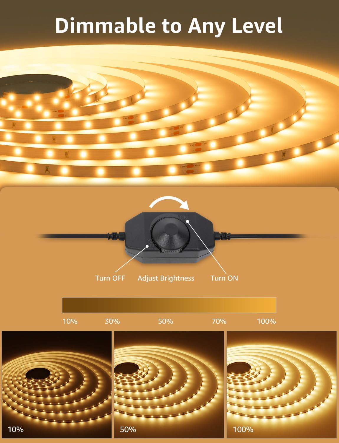 Lepro LED Strip 10M Warmweiss, LED Streifen Warmweiß 3000K Dimmbar, 2835 LED Band Selbstklebend 420 LEDs, Superhell LED Lichtband Leiste mit Netzteil, Lichterkette Kette für Innen Küche Heim Deko