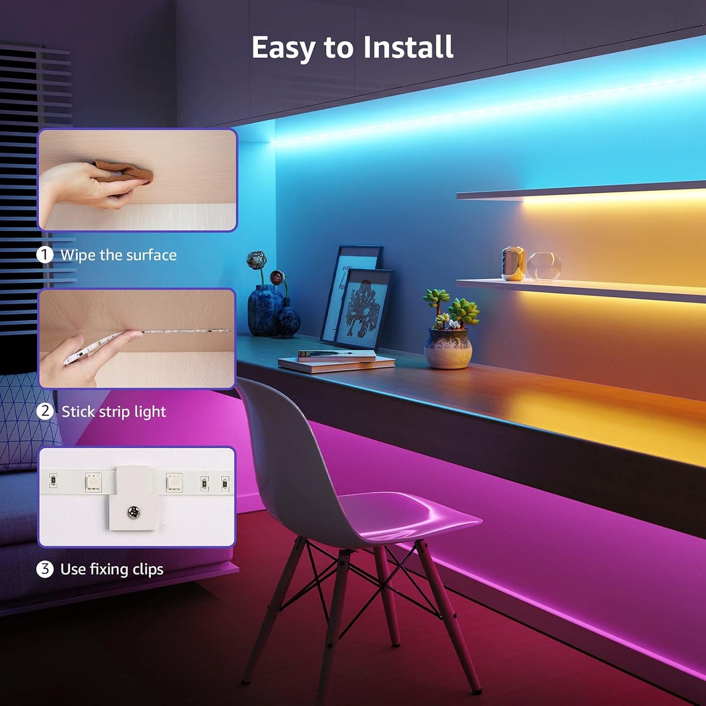 Lepro LED Strip 5M, LED Streifen Lichterkette MagicColor Musik mit Fernbedienung, Band Lichter, RGB Dimmbar Lichtleiste Light, Lichtband Leiste, Kette Bunt für Party Weihnachten Deko