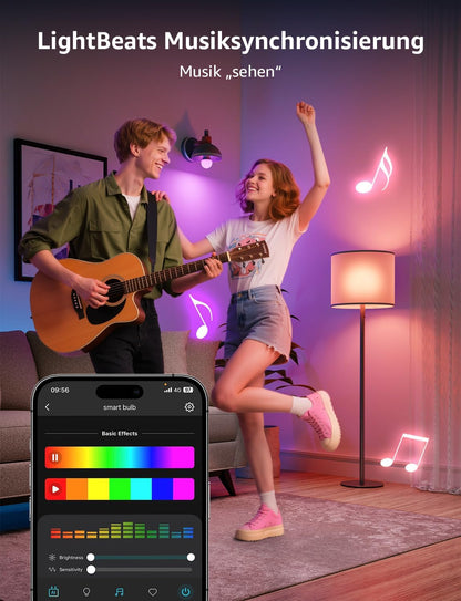 Lepro Al Smart Glühbirne B3, E27 WLAN/Bluetooth Smart Bulb 1521lm Dimmbar, Foto-zu-Licht, Personalisierter KI-Lichtdesigner, Sprachsteuerung/Musik Sync, Kompatibel mit Alexa/Google Assistant, 4 Stück