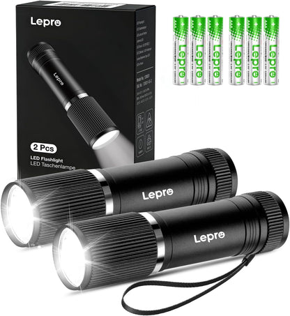 Lepro LED Taschenlampe Klein 2er-Pack, Hell Mini Taschenlampe Batteriebetrieben, Robustes Aluminium Geh?use, IPX4 Wasserdicht, Ideal f¨¹r Camping, Notfall, Wandern & Kinder (Inkl. Batterien)