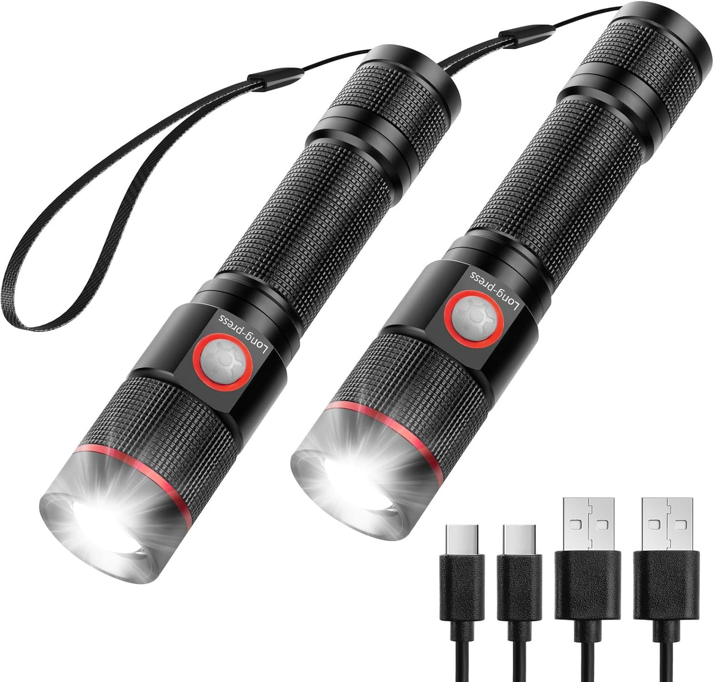 Lepro Taschenlampe LED Aufladbar, USB A-C Klein Taschenlampe Extrem Hell, 5 Lichtmodi, IPX4 Wasserdicht, Zoombare Flashlight f¨¹r Kinder, Camping, Wandern, Notf?lle (2er-Pack)