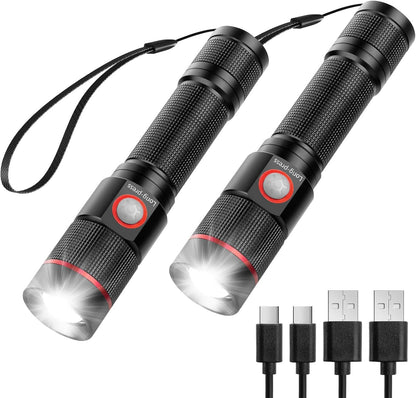 Lepro Taschenlampe LED Aufladbar, USB A-C Klein Taschenlampe Extrem Hell, 5 Lichtmodi, IPX4 Wasserdicht, Zoombare Flashlight f¨¹r Kinder, Camping, Wandern, Notf?lle (2er-Pack)