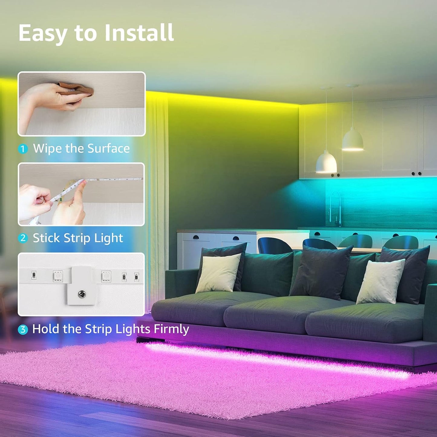 Lepro LED Strip 20M(2x10M) RGB Set, 5050 SMD 600 LEDs Streifen, 12V, LED Band Selbstklebend, Flexibel LED Lichtband, LED Lichterkette IP20, LED Leiste Kette Dimmbar, Netzteil und Controller enthalten