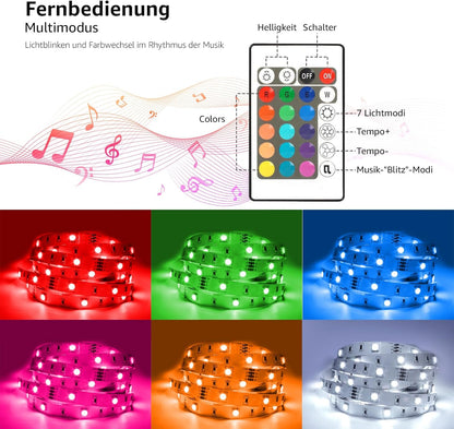 Lepro LED Strip 15M(2x7.5M), LED Streifen Musik Lichterkette mit Fernbedienung, Band Lichter, RGB Dimmbar Lichtleiste Light, Lichtband Leiste, Bunt Kette für Party Weihnachten Deko