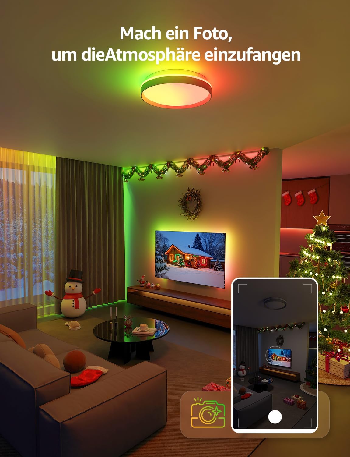 Lepro AI Smart Deckenlampe T1, Spracherkennung/Musik Sync, Deckenleuchte Dimmbar RGBCCT 24W 1800LM IP44 Wasserdicht, Personalisierter KI-Lichtdesigner, WiFi & Bluetooth, Kompatibel mit Alexa/Google