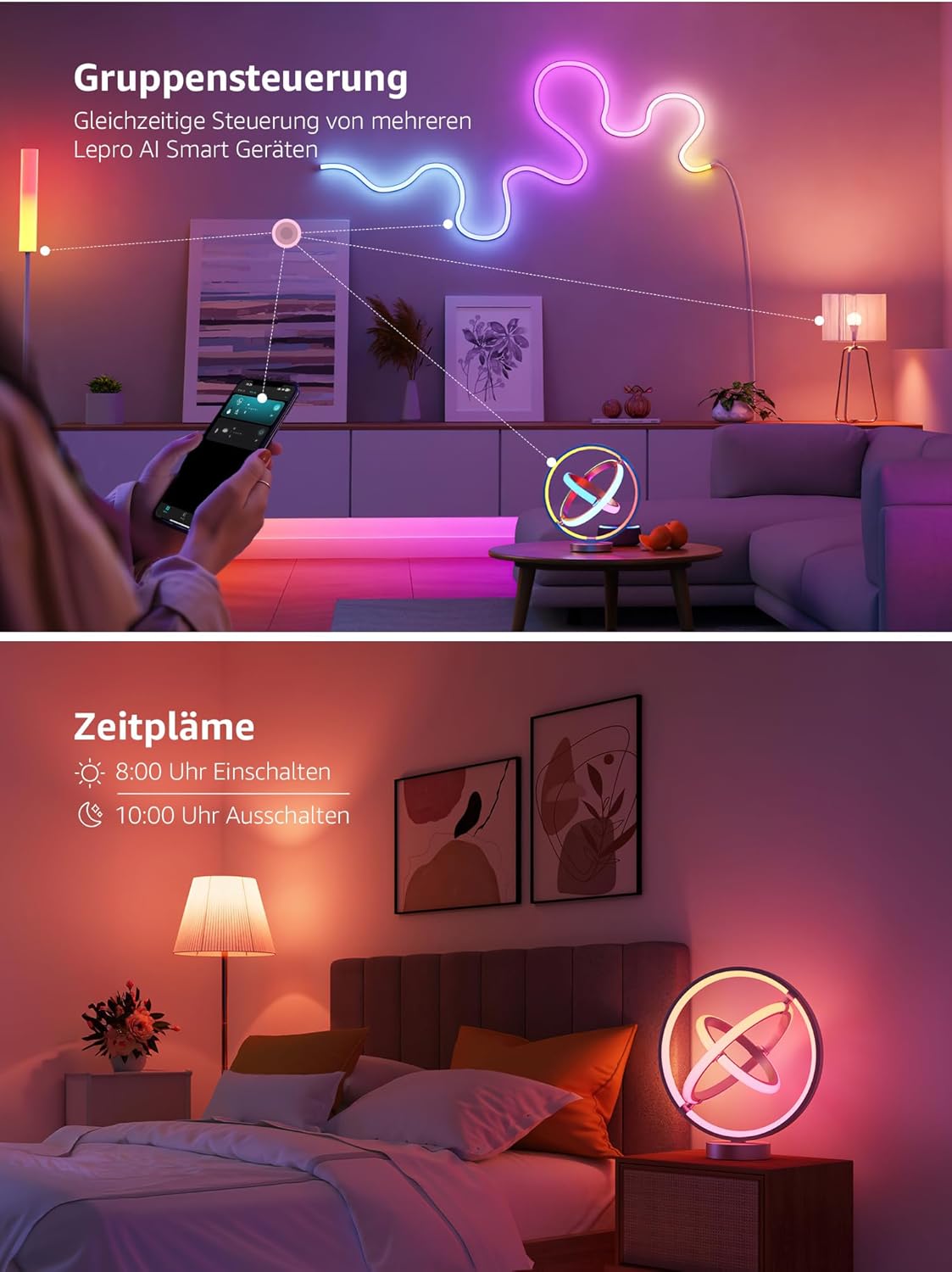 Lepro AI Smart Tischlampe TB1, Personalisierter KI-Lichtdesigner, Musik Sync/APP Sprachsteuerung Tischleuchte, Table Lampe Dimmbar, RGB+IC-Technologie, Kompatibel mit Alexa/Google, Keine Fernbedienung