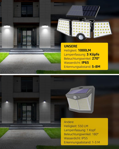 Lepro Solarlampen für Außen mit Bewegungsmelder, 360° Beleuchtungswinkel, 1000 Lumen 6W LED Solarlampen Aussen, IP65 Wasserdicht, 270°Drehbar Solar Außenleuchte für Außen Garten Balkon Garage