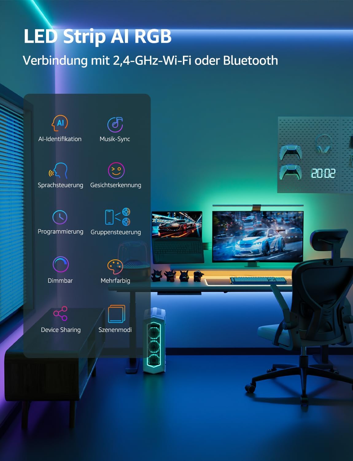 Lepro AI LED Streifen SE1, 15M Smart LED Strip RGB mit App-Sprachbefehle, Musik Sync, Personalisierter KI-Lichtdesigner, kompatibel mit Alexa&Google Assistant, für Party/Zuhause, Keine Fernbedienung