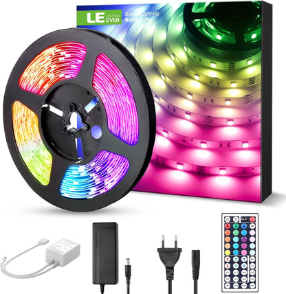 LE LED Strip 5m Selbstklebend, LED Streifen RGB 300 Stück 5050 LEDs Super Hell, 12V LED Band Farbwechsel Deko Leiste mit Netzteil Fernbedienung Lichtband für Haus Küche Feiertag