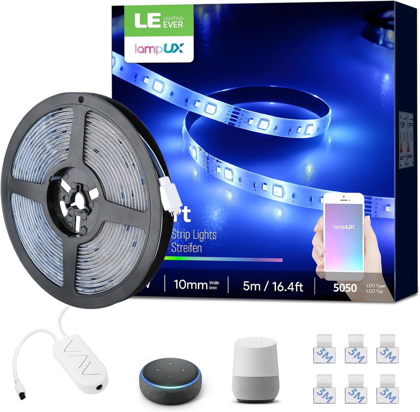 Lepro Smart LED Strip, 5M LED Streifen, RGB 150 LEDs, IP20 Smart LED Leiste inkl. Fernbedienung, WiFi LED Band Lichterkette für Haus,Küche,Party,Lichtband Kompatibel mit Alexa, Google Home nur 2.4GHz