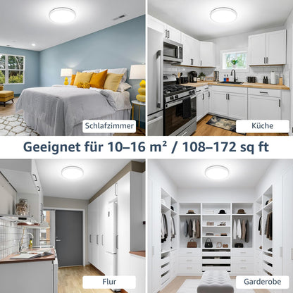 Lepro Deckenlampe 18W, IP44 Wasserfest Deckenleuchte，3000K 1800LM Badezimmer Lampe, Warmweiß Deckenleuchte Badezimmer, ideal Badezimmerlampe Decke für Bad Schlafzimmer Flur Küche Wohnzimmer, Ø22cm