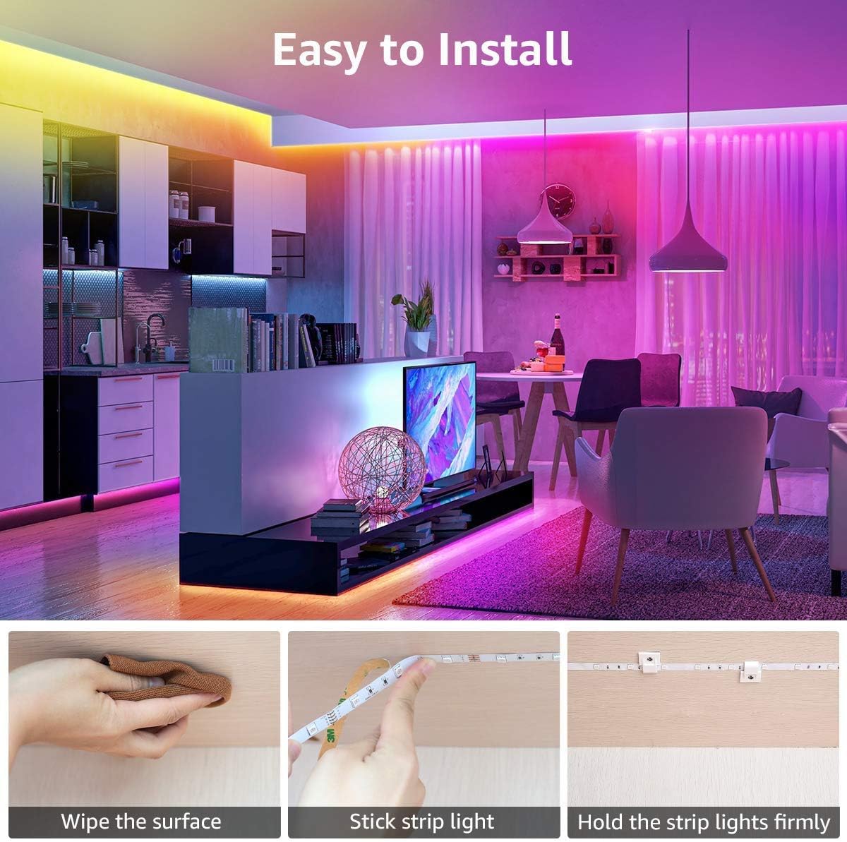 Lepro LED Strip 20M(2x10M), LED Streifen Musik Lichterkette mit Fernbedienung, Band Lichter, RGB Dimmbar Lichtleiste Light, Lichtband Leiste, Bunt Kette für Party Weihnachten Deko