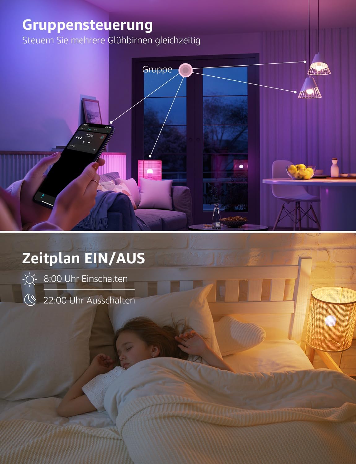 Lepro AI Smart Gl¨¹hbirne B2, E27 Gl¨¹hbirne 10W 1100lm Dimmbar, Personalisierter KI-Lichtdesigner, Sprachsteuerung/Musik Sync, WiFi & Bluetooth Smart Bulb, Kompatibel mit Alexa/Google Assistant