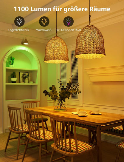 Lepro AI Smart Glühbirne B2, E27 lampe 10W 1100lm Dimmbar, Personalisierter KI-Lichtdesigner, Sprachsteuerung/Musik Sync, WiFi & Bluetooth Smart Bulb, Kompatibel mit Alexa/Google Assistant, 4 Stück