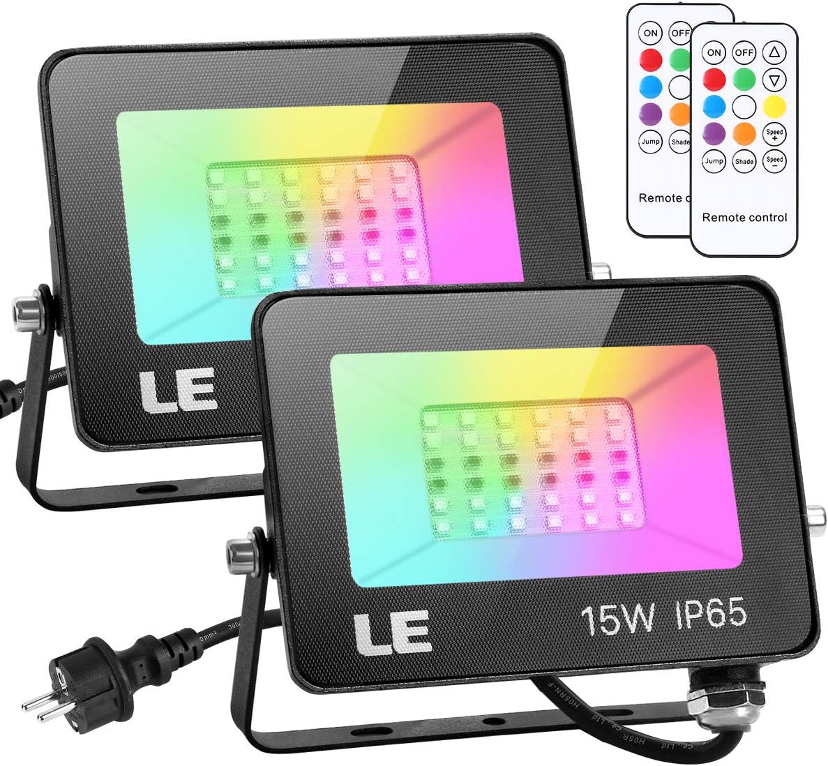 Lepro 15W LED Strahler RGB mit RF-Fernbedienung, 2er Wasserdicht LED Fluter mit Memory-Funktion, Dimmbar Farbwechsel Außenstrahler, IP65 Farbig Außenlampe, Bunt Flutlicht für Garten, Party Deko