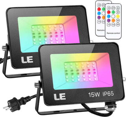 Lepro 15W LED Strahler RGB mit RF-Fernbedienung, 2er Wasserdicht LED Fluter mit Memory-Funktion, Dimmbar Farbwechsel Außenstrahler, IP65 Farbig Außenlampe, Bunt Flutlicht für Garten, Party Deko