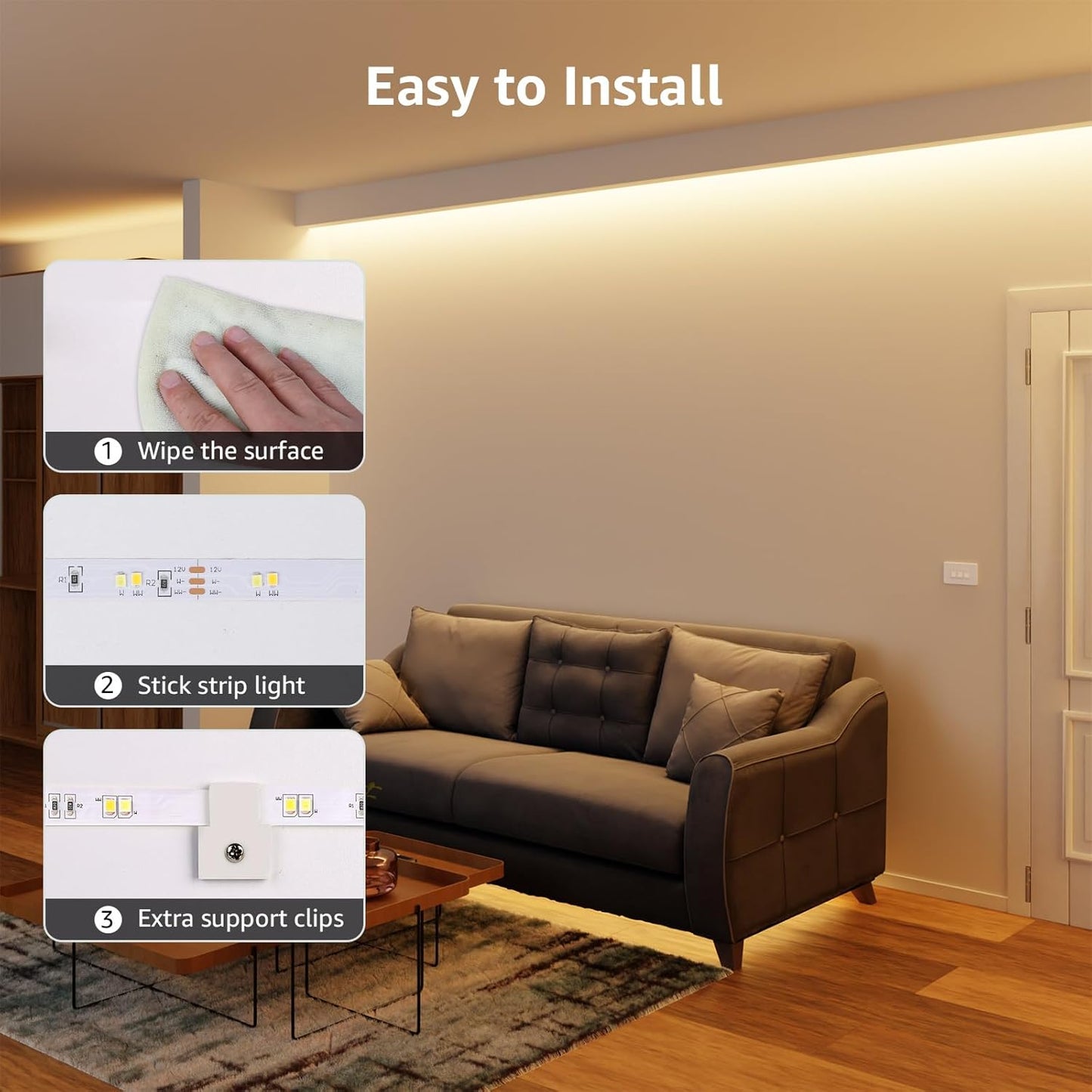 Lepro LED Strip 5M Set Dimmbar,Warmweiß bis Kaltweiß LED Streifen 12V Selbstklebend, Flexibel DIY LED Band, IP20 LED Leiste, 300 LEDs SMD 2835, LED Lichtband für Innen Küche Zimmer Deko