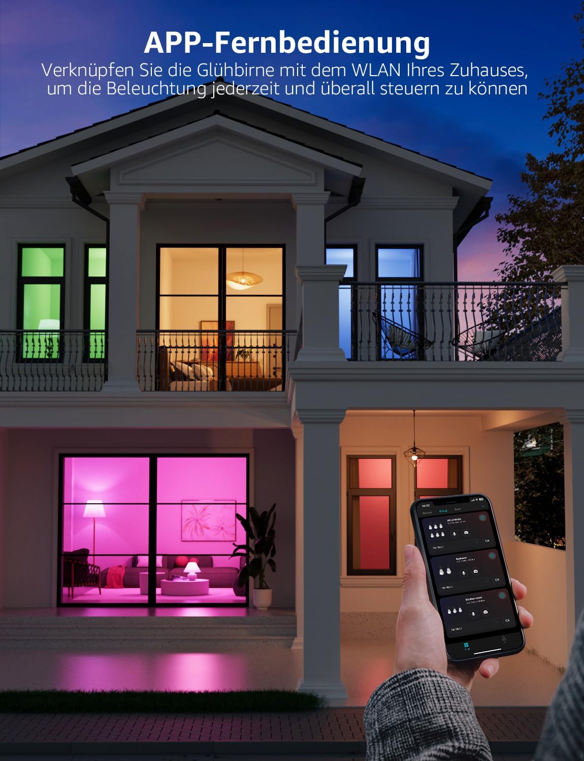 Lepro AI Smart Gl¨¹hbirne B2, E27 Gl¨¹hbirne 10W 1100lm Dimmbar, Personalisierter KI-Lichtdesigner, Sprachsteuerung/Musik Sync, WiFi & Bluetooth Smart Bulb, Kompatibel mit Alexa/Google Assistant