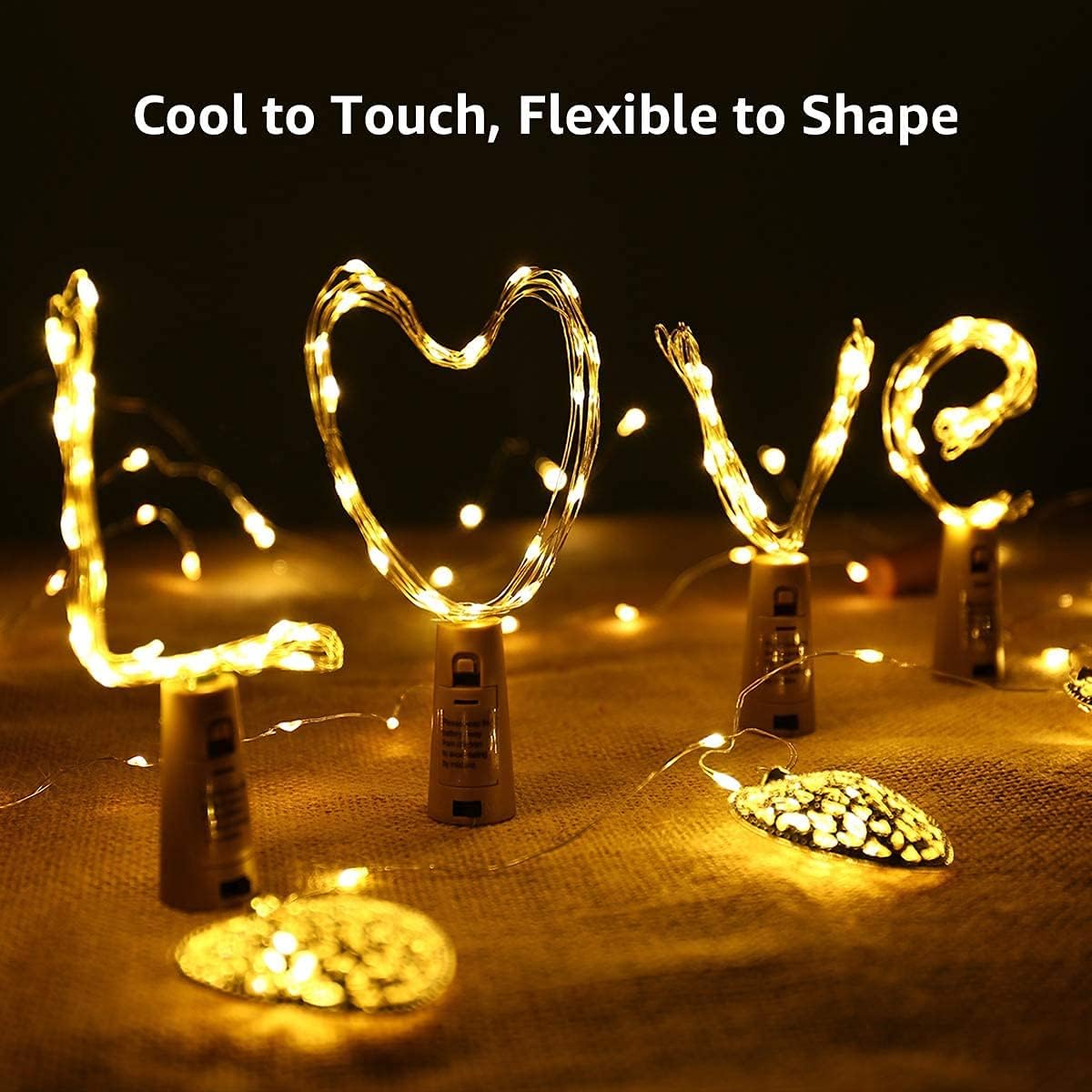 LE Flaschenlicht, 20 LEDs Weinflaschen Lichterkette, 8 Stück 2M Batteriebetrieben Flaschenlichterkette mit Kork, Kupferdraht Lichterketten für Zimmer Außen Innen Weihnachten Party Deko, Warmweiß