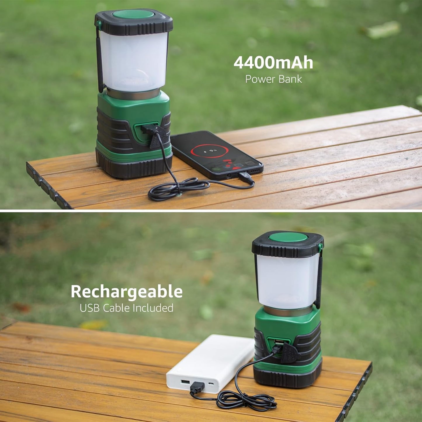 LE LED Campinglampe Tragbar, Superhell wiederaufladbare Suchscheinwerfer mit Bügel und Haken, 4 Helligkeiten Dimmbar, Notfallleuchte für Stromausfällen, Wandern, Notfall, Ausfälle usw. 2 Stück