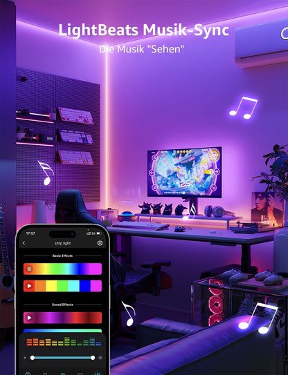 Lepro AI LED Streifen SE1, 5M Smart LED Strip RGB mit App-Sprachbefehle, Musik Sync, Personalisierter KI-Lichtdesigner, kompatibel mit Alexa&Google Assistant, für Party/Zuhause, Keine Fernbedienung