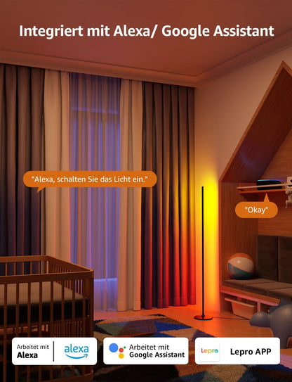 Lepro AI Smart Stehlampe Wohnzimmer OE1, Stehlampe Dimmbar, Sprachsteuerung/Musik Sync/DIY, Personalisierter KI-Lichtdesigner, Kompatibel mit Alexa/Google, 16 Millionen Farben