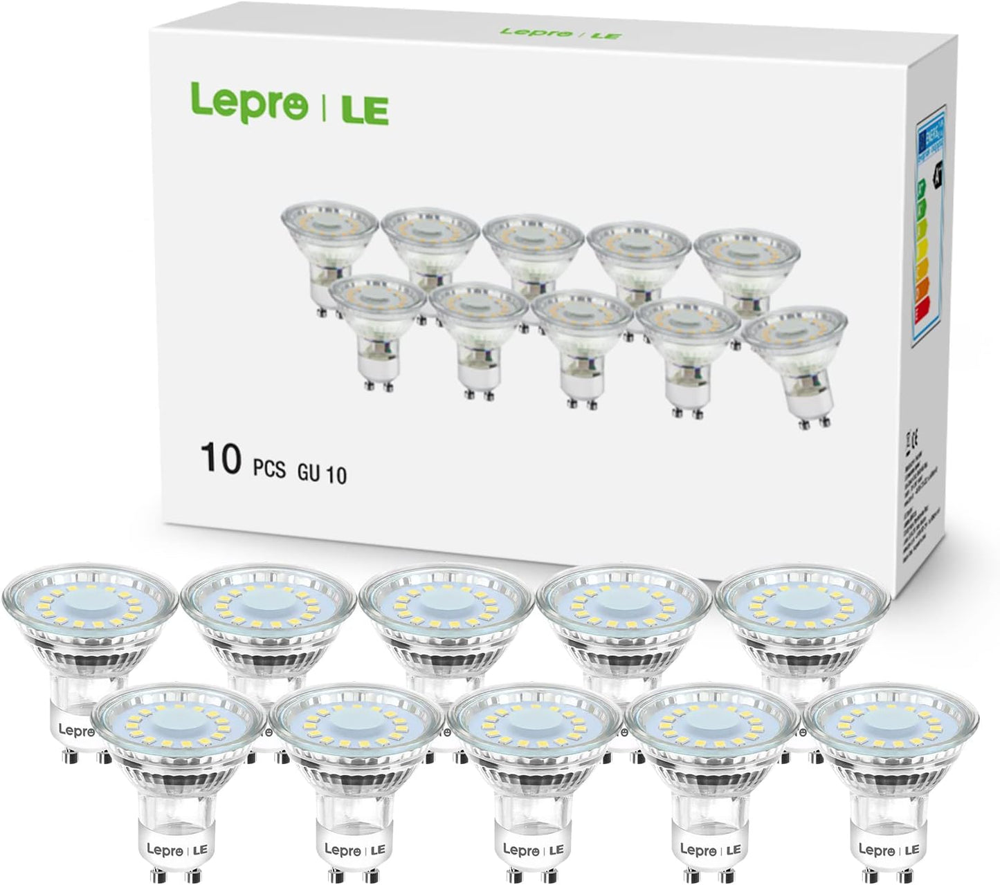 Lepro GU10 LED Lampe, 4W 325 Lumen LED Leuchtmittel ersetzt 50W Halogenlampen, 5000 Kelvin Kaltweiss, 110°Strahlwinkel Reflektorlampen, 10 Stück