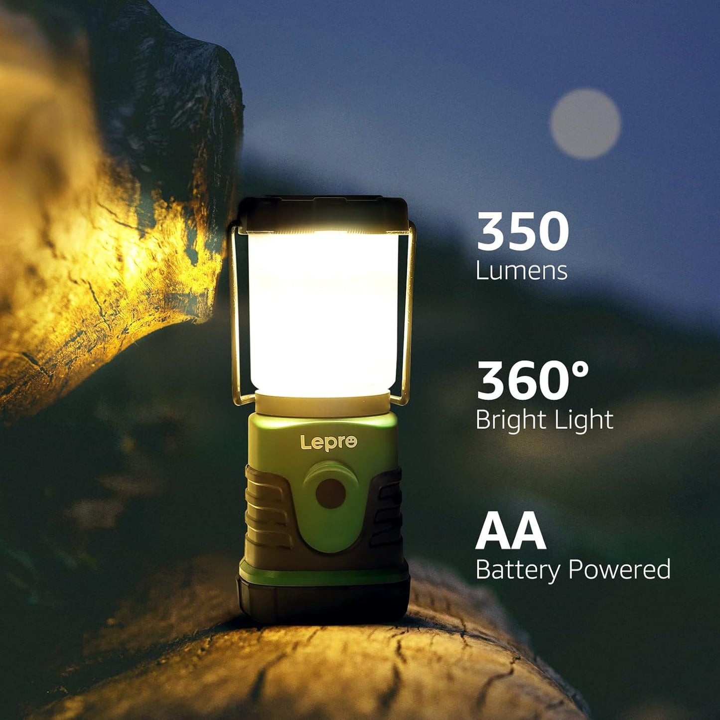 Lepro LED Campinglampe, Mini Camping Laterne, 350LM, 4 Lichtmodi, 3 AA Batterie batteriebetriebene Suchscheinwerfer Camping Lampen mit Bügel & Haken, Batterie nicht enthalten