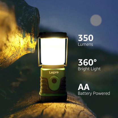 Lepro LED Campinglampe, Mini Camping Laterne, 350LM, 4 Lichtmodi, 3 AA Batterie batteriebetriebene Suchscheinwerfer Camping Lampen mit Bügel & Haken, Batterie nicht enthalten