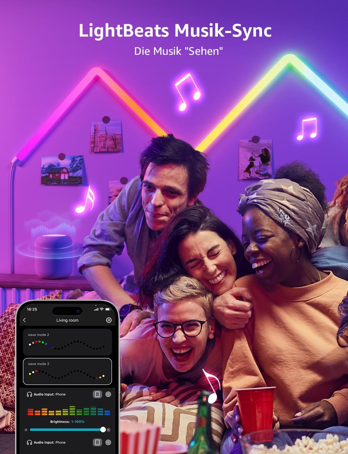 Lepro AI Glide Wall Light WL1, Wandleuchte mit Eingebautes Spracherkennung, Musik Sync, unterstützt Alexa & Google Assistant, KI-Lichtdesign-Assistent für Gaming Party Wand Deko, 6 Stück und 2 Ecke