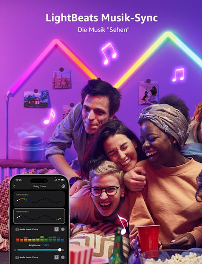 Lepro AI Glide Wall Light WL1, Wandleuchte mit Eingebautes Spracherkennung, Musik Sync, unterstützt Alexa & Google Assistant, KI-Lichtdesign-Assistent für Gaming Party Wand Deko, 6 Stück und 2 Ecke