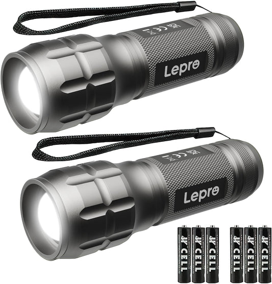 Lighting EVER LED Taschenlampe Klein, Extrem Hell & Zoombar Mini Taschenlampen Batteriebetrieben f¨¹r Kinder, Wasserdichte Handlampe f¨¹r Camping, Outdoor, Notf?lle (2er-Pack in Gunmetal)