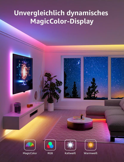Lepro AI LED Streifen S1, MagicColor RGBIC 30M Smart LED Strip mit Personalisierter KI-Lichtdesigner, Musik-Sync, App-Steuerung kompatibel mit Alexa&Google Assistant, LED Lichterkette für Party&Gaming