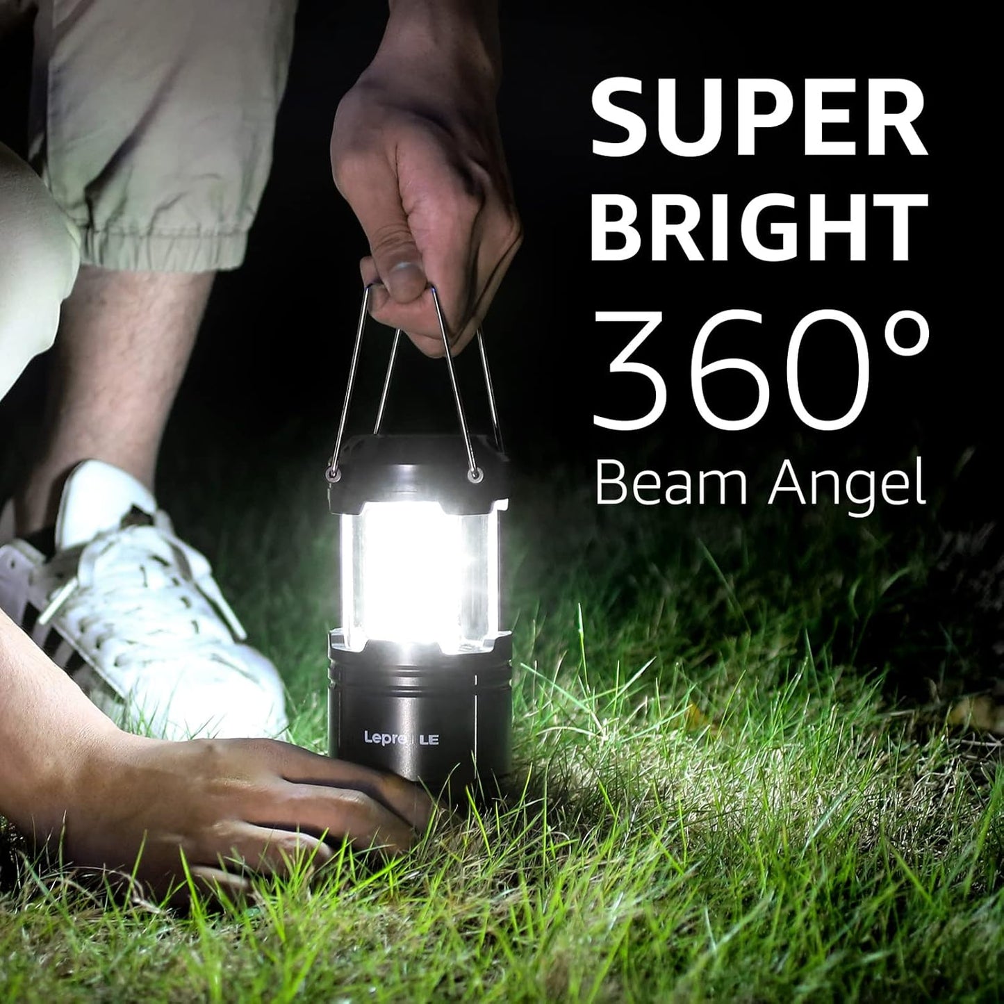 Lepro Camping Zubehör, Faltbare Campinglampe, Batteriebetrieben Camping Lampe, Zeltlampe zum Aufhängen, geeignet für Angeln, Abenteuer, Wandern, Notfall, Ausfälle usw, 4er Pack