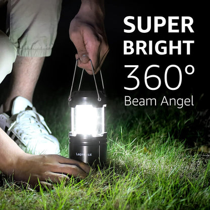 Lepro Camping Zubehör, Faltbare Campinglampe, Batteriebetrieben Camping Lampe, Zeltlampe zum Aufhängen, geeignet für Angeln, Abenteuer, Wandern, Notfall, Ausfälle usw, 4er Pack