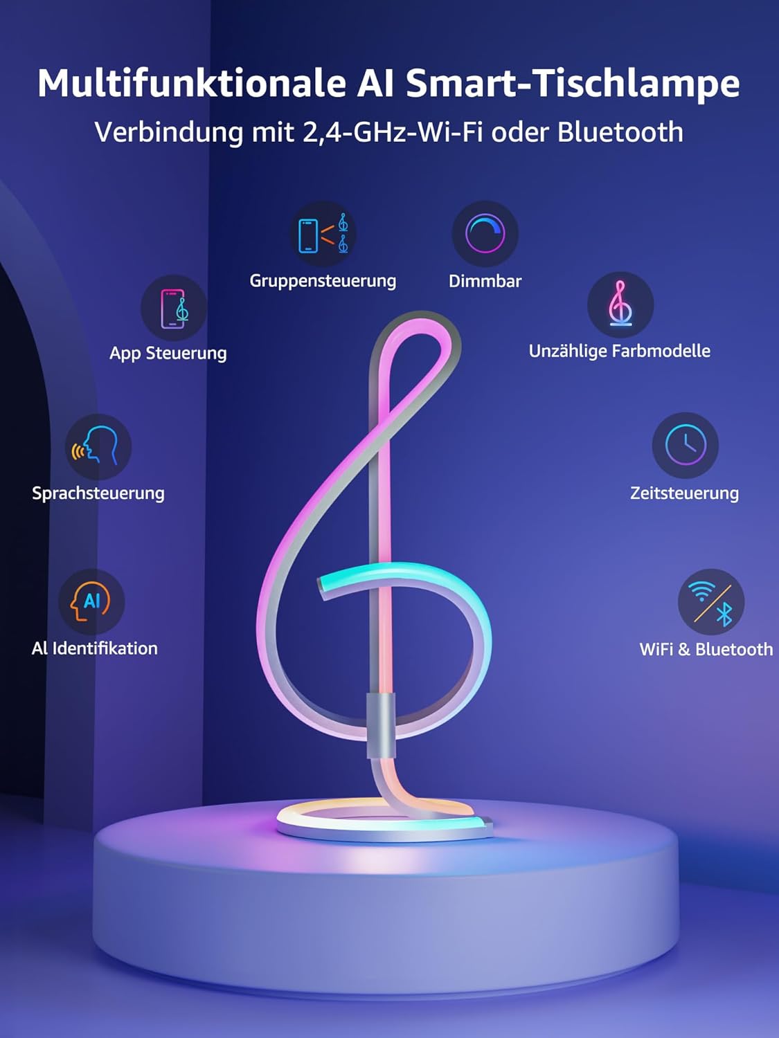 Lepro AI Smart Tischlampe TB2, Personalisierter KI-Lichtdesigner, Musik Sync/APP Sprachsteuerung Tischleuchte, Table Lampe Dimmbar, RGB+IC-Technologie, Kompatibel mit Alexa/Google, Keine Fernbedienung