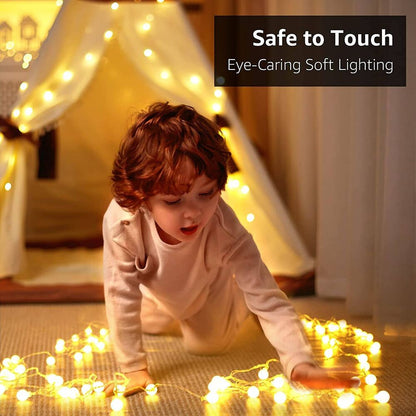 Lepro Lichterkette Kugeln 13M 100 LEDs, Partybeleuchtung Außen 8 Modi, ideale Strom Weihnachtsbeleuchtung für Innen Outdoor Balkon Garten Hochzeit Party Weihnachten Deko, Warmweiß Partylichterkette