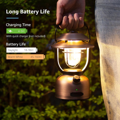 Campinglampe Aufladbar, Lepro Retro Camping lampe 1000 Lumen Dimmbar, 2500K Warmweiß und 5000K Kaltweiß, für Camping und Picknick, Innenbeleuchtung, Dekorative Beleuchtung, Notfälle usw.