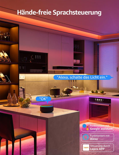 Lepro AI LED Streifen SE1, 20M Smart LED Strip RGB mit App-Sprachbefehle, Musik Sync, Personalisierter KI-Lichtdesigner, kompatibel mit Alexa&Google Assistant, für Party/Zuhause, Keine Fernbedienung