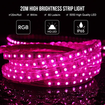 LE 20M LED Stripes, 5050 SMD LEDs, 220V-240V LED Streifen, Superhelle mehrfarbig RGB, IP65 wasserdichte außere dekorative Lichterketten