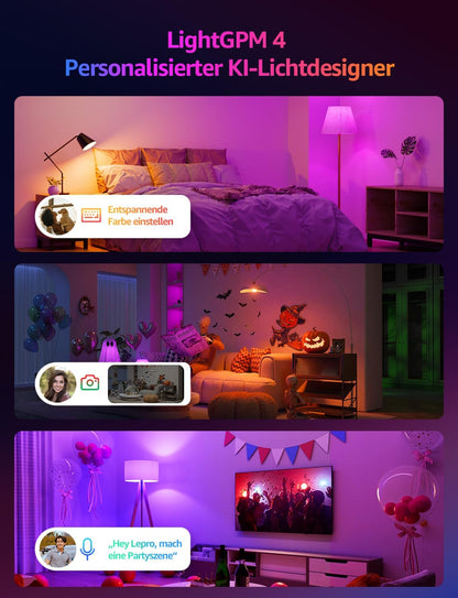 Lepro Al Smart Glühbirne B3, E27 WLAN/Bluetooth Smart Bulb 1521lm Dimmbar, Foto-zu-Licht, Personalisierter KI-Lichtdesigner, Sprachsteuerung/Musik Sync, Kompatibel mit Alexa/Google Assistant