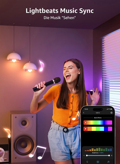 Lepro AI Smart Glühbirne B1, E27 Lampe 8.5W 806lm Dimmbar, Personalisierter KI-Lichtdesigner, Sprachsteuerung/Musik Sync, WiFi & Bluetooth Smart Bulb, Kompatibel mit Alexa/Google Assistant, 2 Stück