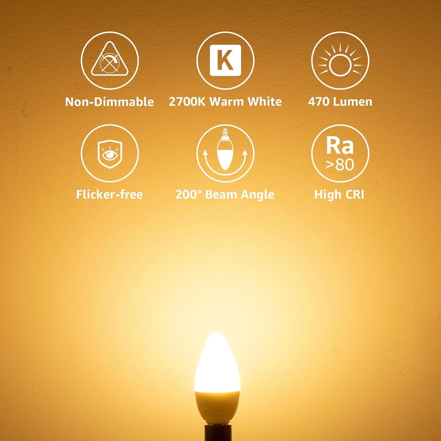 Lepro E14 LED Warmweiss, Glühbirne E14, 4.9W 470 Lumen, ersetzt 40W Glühlampe, C37 2700K Warmweiß Kerzenleuchten Nicht Dimmbar, 200° Leuchtmittel, 3 Stück